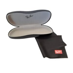 Ray-Ban Leather Hardshell Black Sunglasses Case Eyeglasses Cleaning Cloth